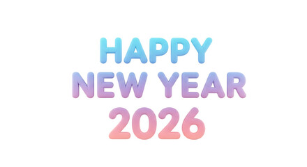 Happy new year 2026. png image. Happy new year 2026 colorful gradient text isolated on transparent background.