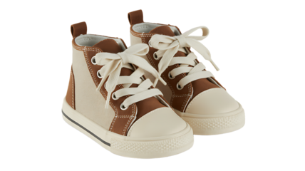 Pair of knitted baby high top sneakers isolated on transparent background