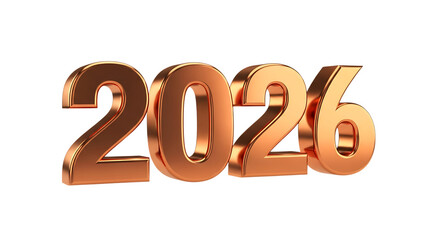 Happy new year 2026. png image. Golden 3d numbers 2026 isolated on transparent background.