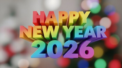 Colorful happy new year 2026 greeting with bokeh background