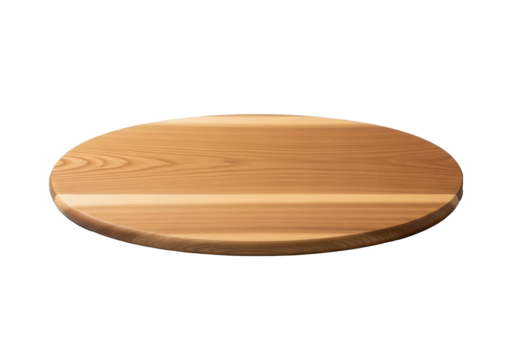 An oval wooden serving board, light brown with natural grain and polished texture, presented on a seamless transparent studio background with even lighting, clean product photography concept