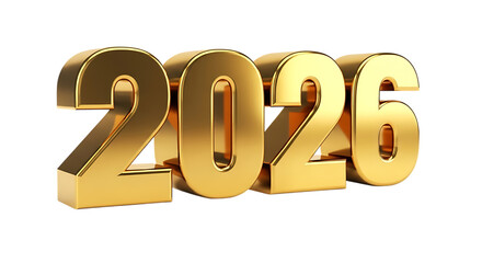Happy new year 2026. png image. Golden 3d numbers 2026 representing the upcoming new year isolated on transparent background.