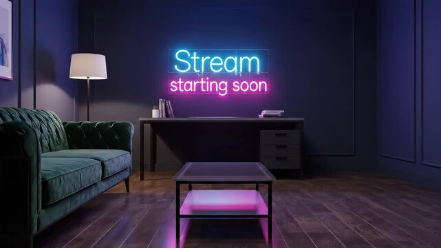 Stream Starting Soon: Modern Interior with Neon Sign