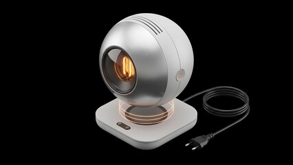 Modern spherical lamp with a warm glowing bulb on a sleek base against a dark background showcasing contemporary design and ambient lighting solutions for home decor