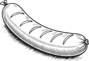 Italian sausage Hand-drawn Sketch Drawing Vector Illustration, Line Linear Symbol Engraving Coloring Book, Black and White Isolated