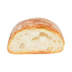 Half Ciabatta Bread Slice Isolated on White Background.