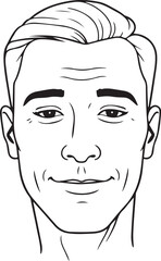 Attractive Smiling Man Portrait Head Persona Hand-drawn Sketch Drawing Vector Illustration, Line Linear Symbol Engraving Coloring Book, Black and White Isolated