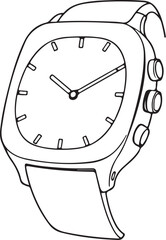 Hand Watch Hand-drawn Sketch Drawing Vector Illustration, Line Linear Symbol Engraving Coloring Book, Black and White Isolated