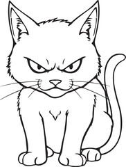 Grumpy Angry Cat Hand-drawn Sketch Drawing Vector Illustration, Line Linear Symbol Engraving Coloring Book, Black and White Isolated