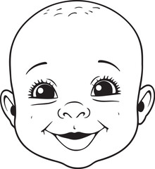 Happy Smiling Baby Head Portrait Face Hand-drawn Sketch Drawing Vector Illustration, Line Linear Symbol Engraving Coloring Book, Black and White Isolated
