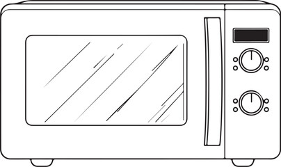 Microwave Oven Hand-drawn Sketch Drawing Vector Illustration, Line Linear Symbol Engraving Coloring Book, Black and White Isolated