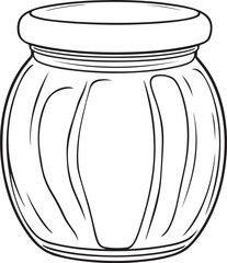 Jar, Jam Hand-drawn Sketch Drawing Vector Illustration, Line Linear Symbol Engraving Coloring Book, Black and White Isolated