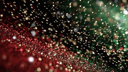 A colorful and sparkly background with a red line running through it. Christmas background cinematic glitter red green white gold metallic micro dust floating - Powered by Adobe