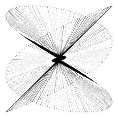 Striking abstract black and white design features radiating lines from a central point, symbolizing dynamic networks and future connectivity