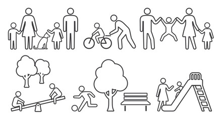 人　家族　休日　ピクトグラム　線画アイコンセット