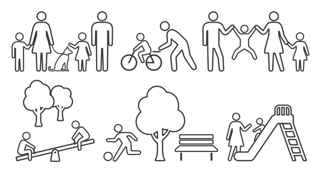 人　家族　休日　ピクトグラム　線画アイコンセット