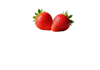 Ultra photorealistic close-up: a stack of golden-brown crepes with two fresh red strawberries, water droplets, on a clean transparent studio backdrop. Culinary perfection concept