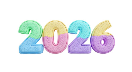 Happy new year 2026. png image. Colorful 2026 numbers with pastel gradient effect isolated on transparent background.