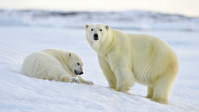 Polar bear family rests on melting ice floe