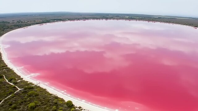 Aerial view of the pink lake in Australia, a stunning natural wonder landscape