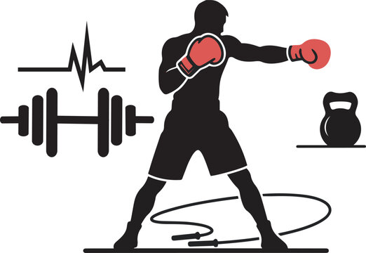 Boxer with Fitness Equipment Icon workout exercise