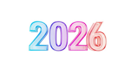 Happy new year 2026. png image. Colorful gradient numbers 2026 isolated on transparent background.
