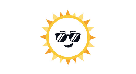 A cheerful cartoon sun with a smiling face and cool sunglasses, radiating warmth and happiness on a bright summer day.