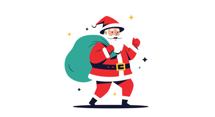 Santa Claus cheerfully walks with a sack full of gifts, giving a thumbs-up, embodying the festive spirit of Christmas.