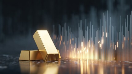 Gold bars with financial chart background