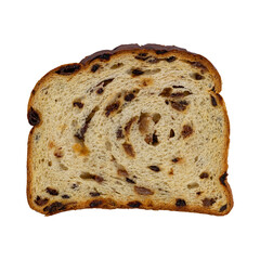 Slice of Raisin Bread with a White Background.