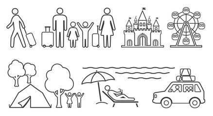 人　家族　旅行　ピクトグラム　線画アイコンセット