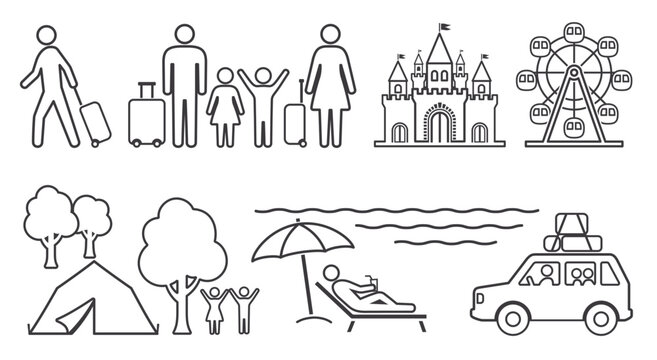人　家族　旅行　ピクトグラム　線画アイコンセット