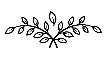 Stylized black and white symmetrical botanical flourish with elegant leafy branches.