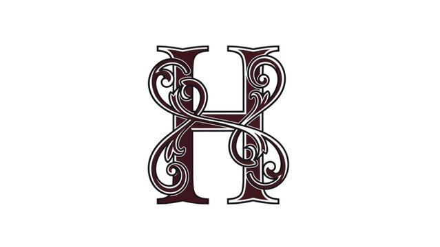 An ornate capital letter H with elegant vintage swirls and decorative flourishes on a white background.