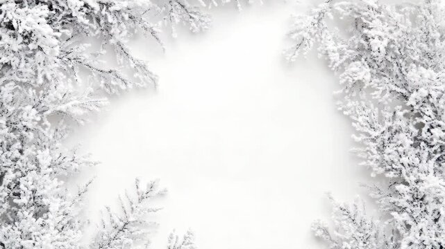 Video A snowy frame surrounded by evergreen trees