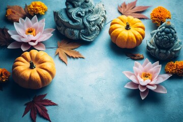 Vibrant pumpkins and fall foliage combine to produce a warm ambiance in an intimate environment perfect for autumnal festivities