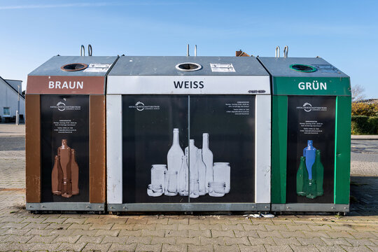 Norderney, Germany - November 11, 2025: Abfallwirtschaftsbetrieb Landkreis Aurich glass collection containers