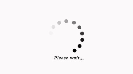 Animation of please wait text with spinning dots progress indicator for data sync and system status isolated on white background. - Powered by Adobe