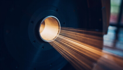 Machine producing fine threads of light or material.