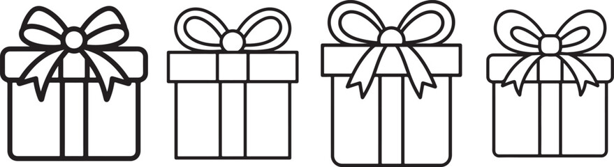 Set of Gift Box with Bow Line Art Illustration, Coloring Book Page Line Art Drawing