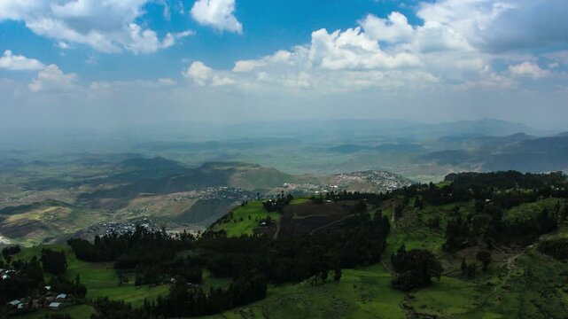 Ethiopia. Spectacular mountain scenery down towards central Lalibela from Asheton Maryam Monastery. Timelapse Ultra HD Video