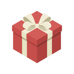 Obraz premium isometric red christmas gift box with white bow minimal design – Perfect for clean, modern holiday graphics, app icons, or geometric illustrations.