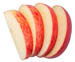 Red apple slices on white background. File contains clipping paths.