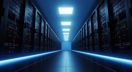 Fototapeta premium Server room with working equipment for data storage and cloud computing