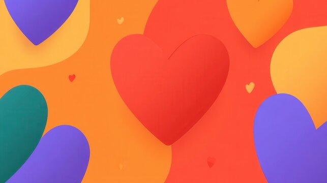 A vibrant abstract composition of colorful hearts on a wavy background. This modern and cheerful design evokes feelings of love and joy, ideal for Valentine's Day or romantic events.