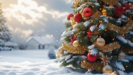 christmas tree with snow