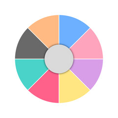 Fototapeta premium Colorful pie chart diagram isolated on white background, perfect for data presentation, statistics, analytics, business reports, infographics, and financial visualization.