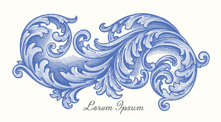 Elegant baroque wedding invitation monogram frame. Antique decorative victorian wedding frame illustration.