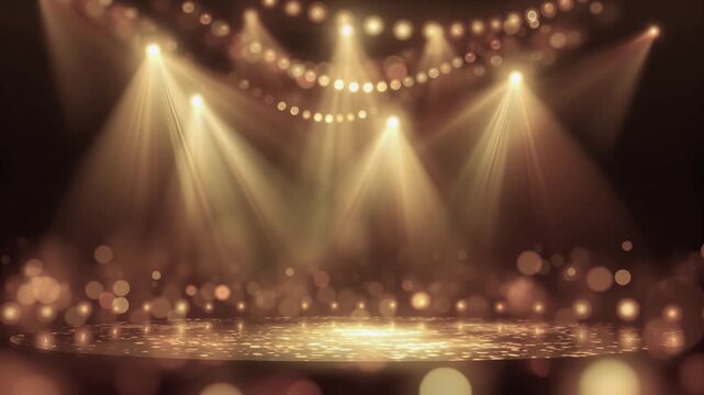 Elegant golden podium stage with movement light effect.decoration for product display and celebration