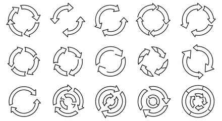 Collection of circular arrow icons representing process flow and cycle diagrams for business presentations and infographic design elements